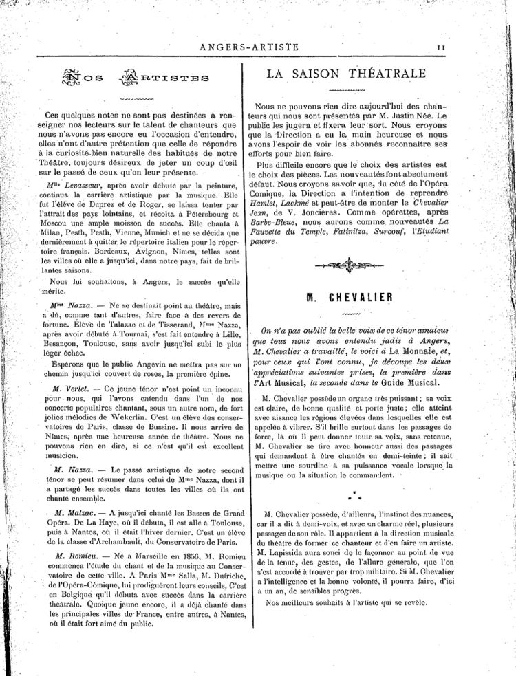 Page 11 du périodique Angers Artiste du 6 octobre 1888.