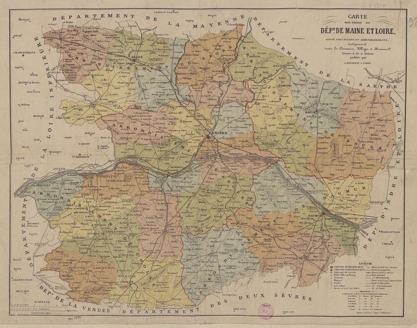 Carte routière et hydrographique de Maine-et-Loire.