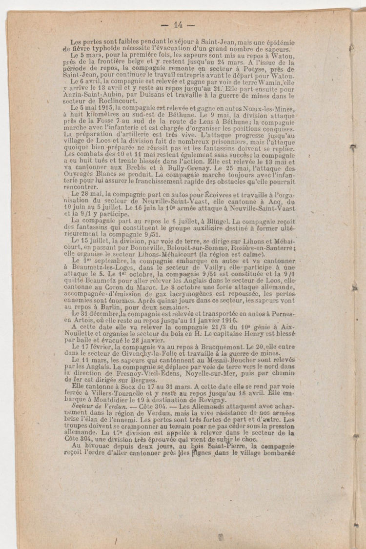 Page 14 de Historique du 6e régiment du génie - Guerre 1914 1918.