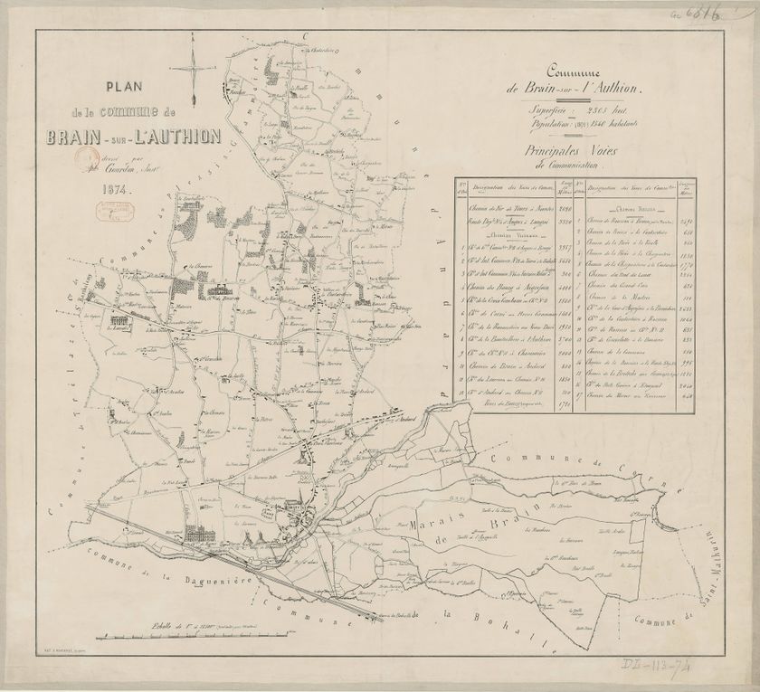 Plan de Brain-sur-l'Authion en 1874.