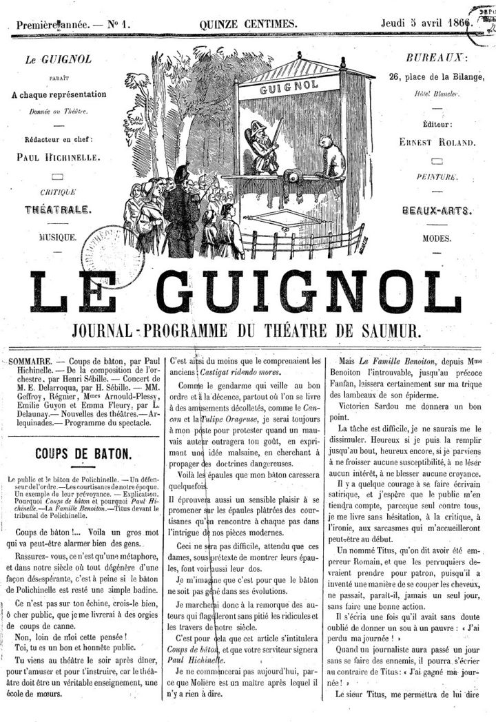 Page 1 du périodique Le Guignol du 5 avril 1866.
