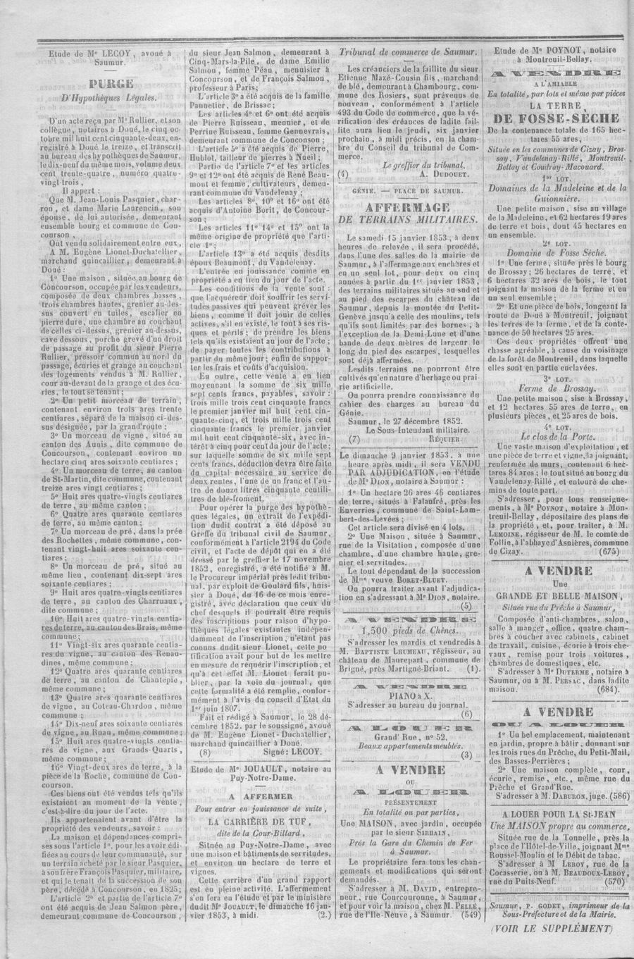 Page 6 de L'Écho saumurois du 1er janvier 1853.
