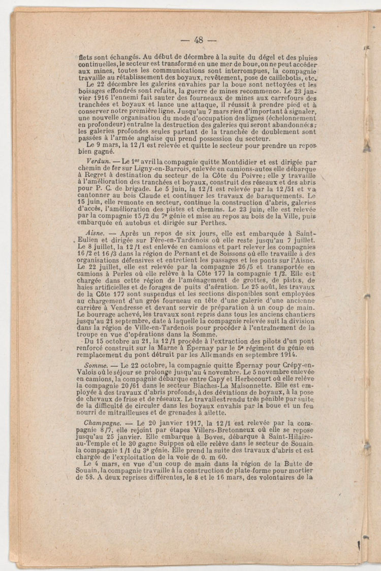 Page 48 de Historique du 6e régiment du génie - Guerre 1914 1918.