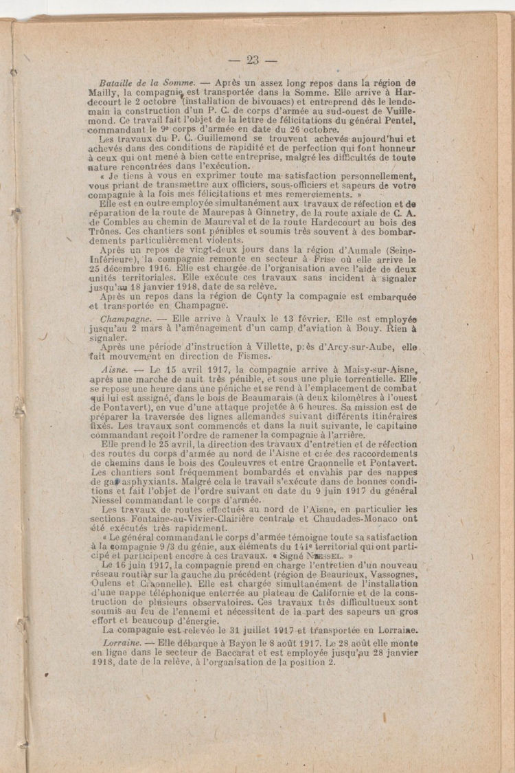 Page 23 de Historique du 6e régiment du génie - Guerre 1914 1918.