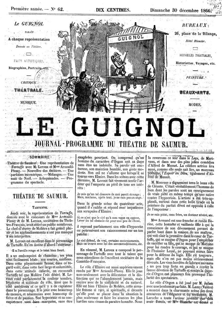 Périodique Le Guignol du 30 décembre 1866.