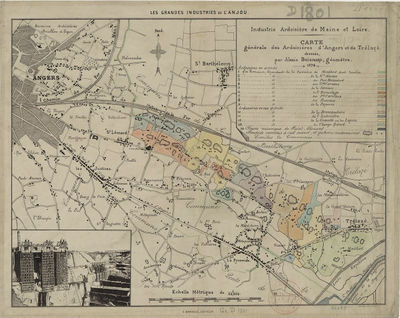 Carte des ardoisières de Trélazé dressée en 1874 par Alexis Boisnard.