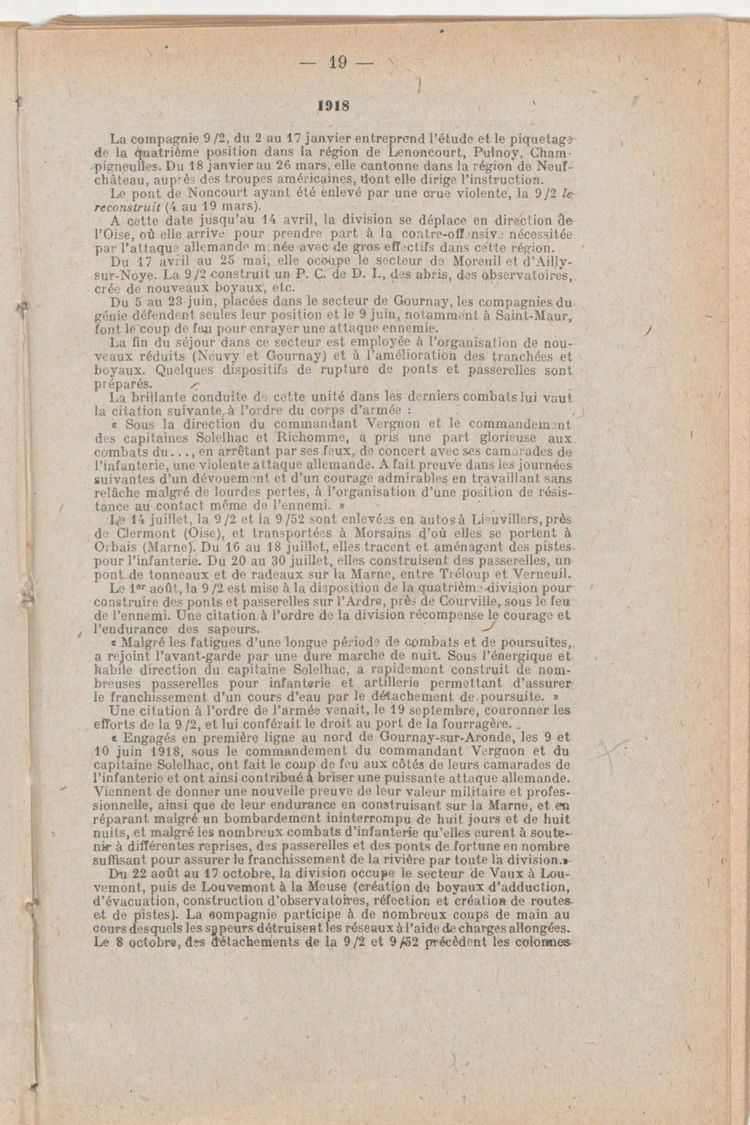 Page 19 de Historique du 6e régiment du génie - Guerre 1914 1918.
