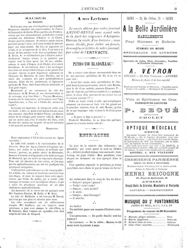 Page 3 du périodique L'entr'acte du 28 novembre 1886.