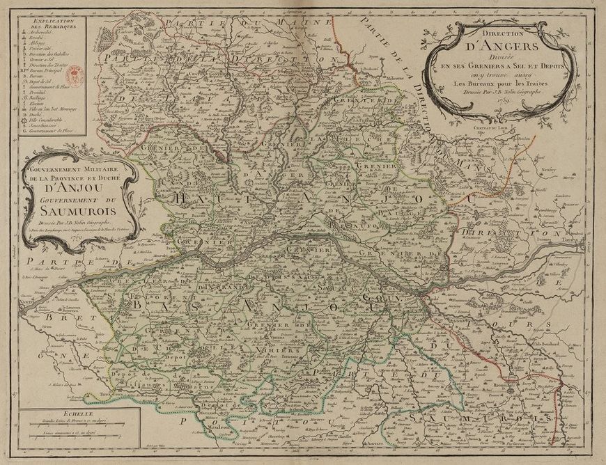 Carte du gouvernement militaire de l'Anjou en 1697.