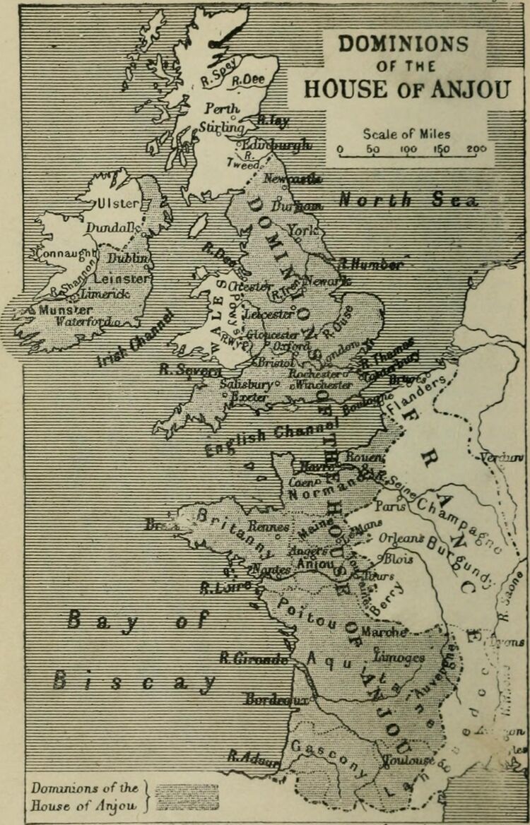 Carte d'influence de la Maison d'Anjou au XIIe siècle.