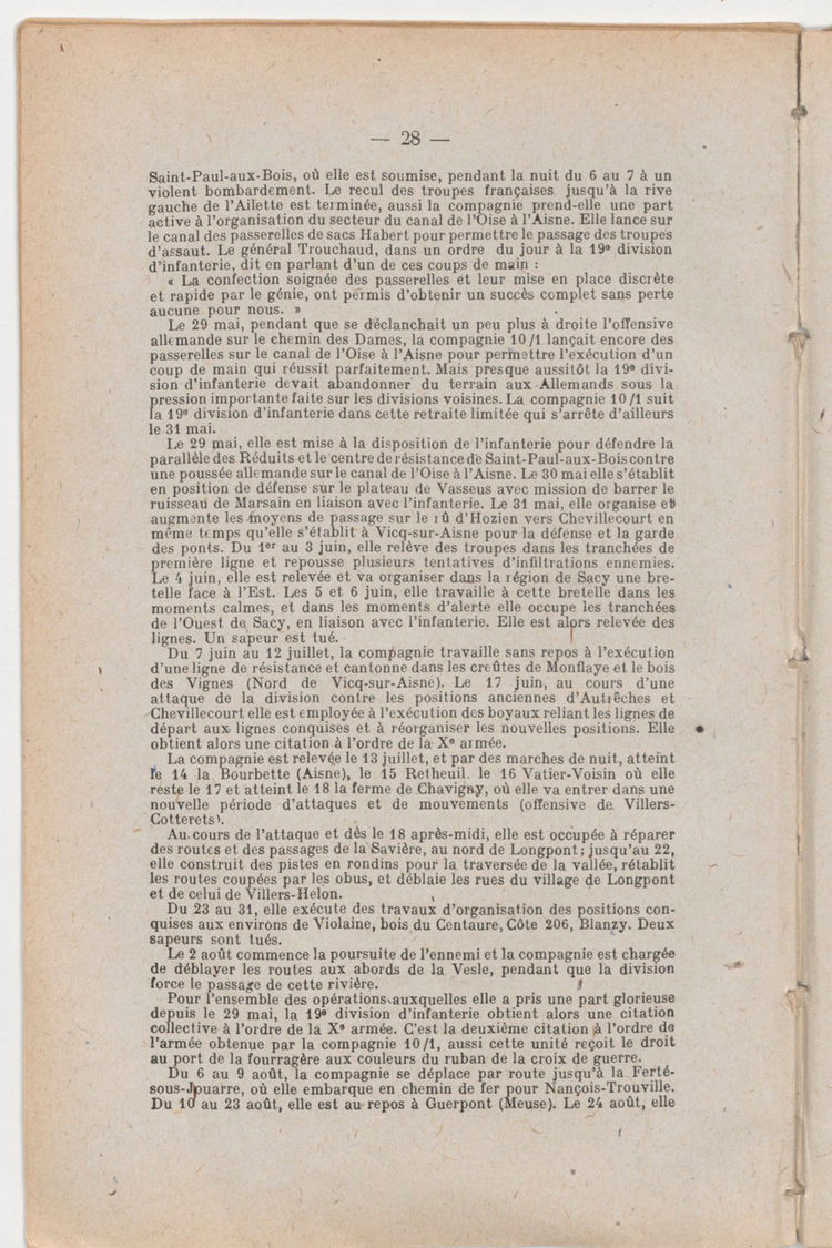 Page 28 de Historique du 6e régiment du génie - Guerre 1914 1918.