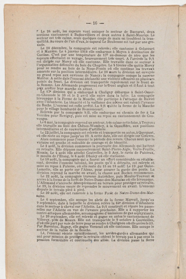 Page 16 de Historique du 6e régiment du génie - Guerre 1914 1918.