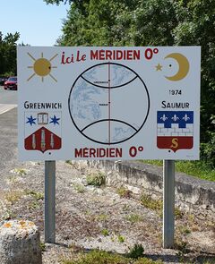 Panneau du méridien de Greenwich à Parnay.