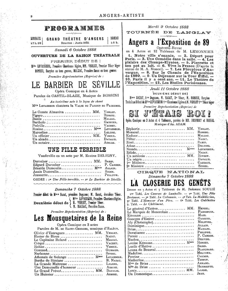 Page 2 du périodique Angers Artiste du 6 octobre 1888.