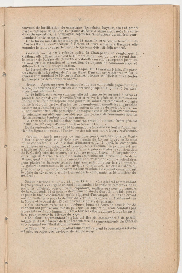 Page 51 de Historique du 6e régiment du génie - Guerre 1914 1918.