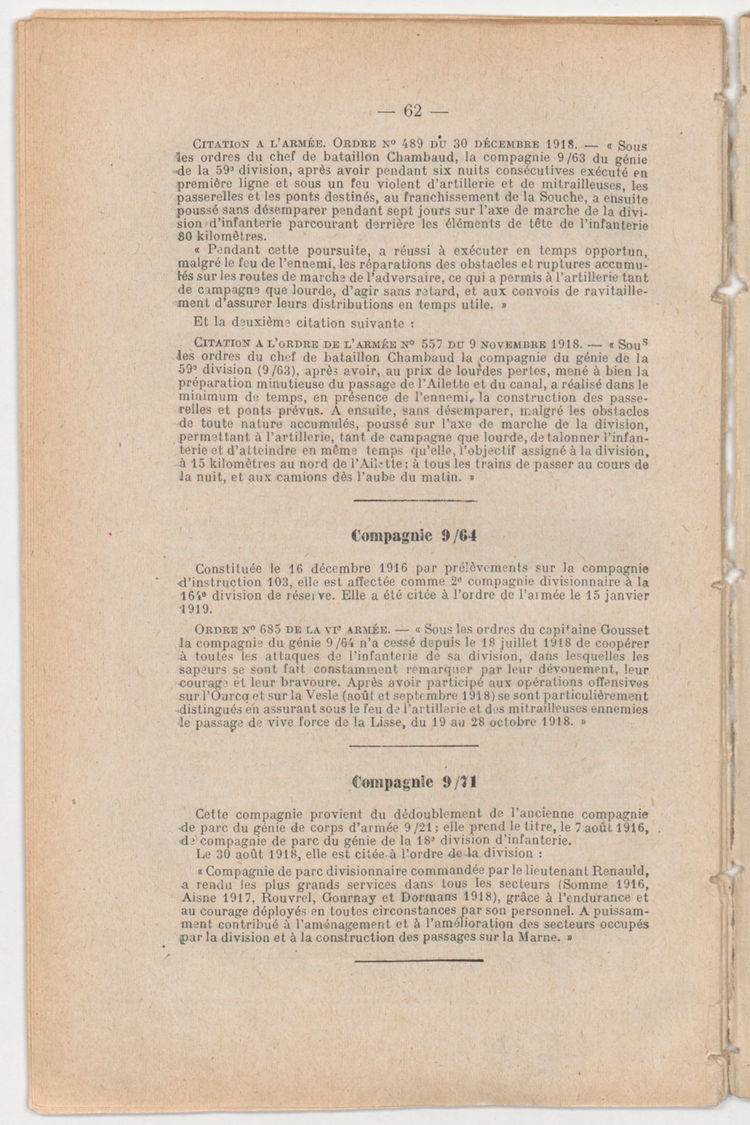 Page 62 de Historique du 6e régiment du génie - Guerre 1914 1918.
