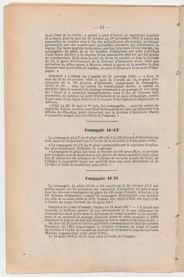 Page 64 de Historique du 6e régiment du génie - Guerre 1914 1918.