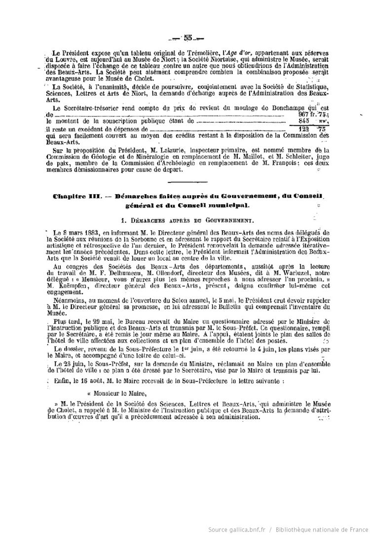 Page 55 du Bulletin de la Société des sciences, lettres et beaux arts de Cholet de 1883.