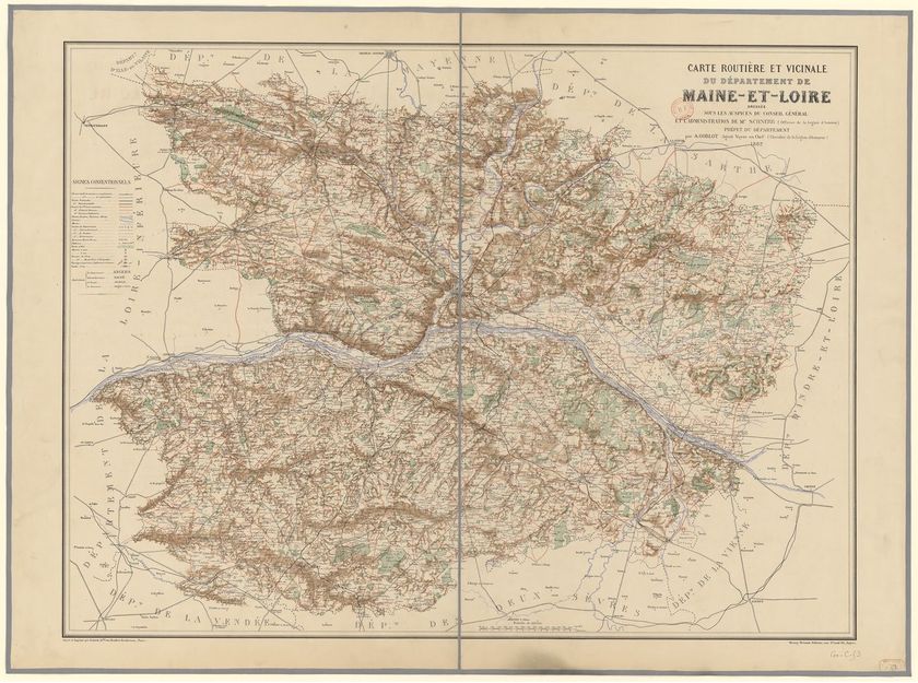 Carte routière et vicinale du département de Maine-et-Loire.