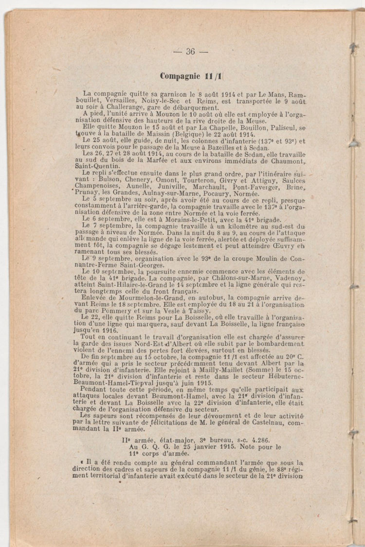 Page 36 de Historique du 6e régiment du génie - Guerre 1914 1918.