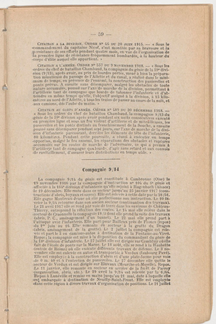 Page 59 de Historique du 6e régiment du génie - Guerre 1914 1918.