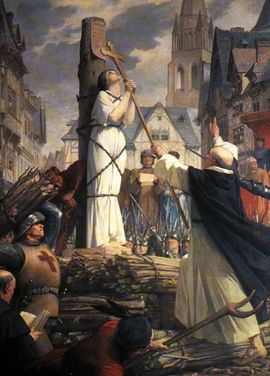 Peinture Jeanne d'Arc brûlant sur le bûcher.