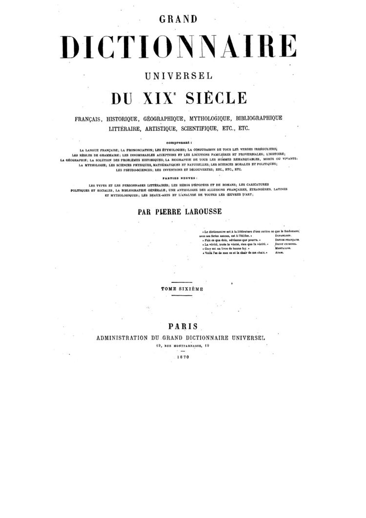 Couverture du Grand dictionnaire universel du XIXe siècle Larousse de 1870.