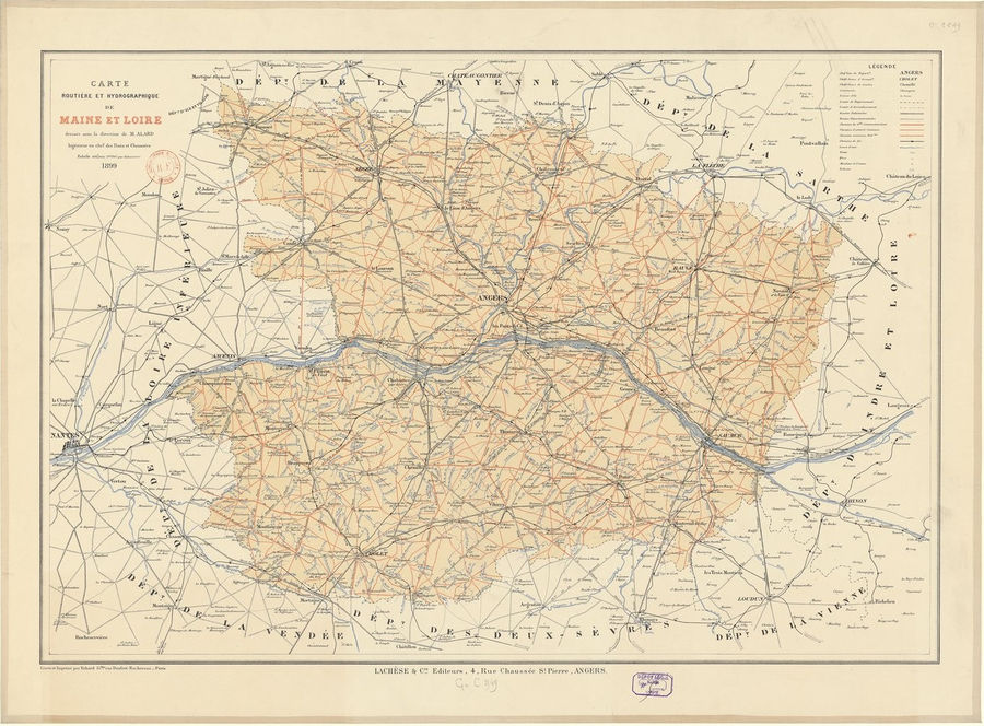 Carte routière et hydrographique de Maine-et-Loire de 1899.