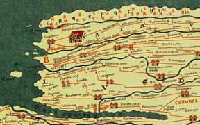 Carte de Peutinger, Gaule ouest, Juliomago est dans l'angle droit en bas.