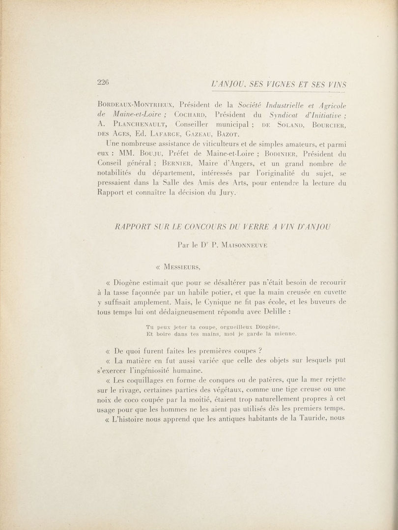 Page 226 de L'Anjou ses vignes et ses vins de Paul Maisonneuve.