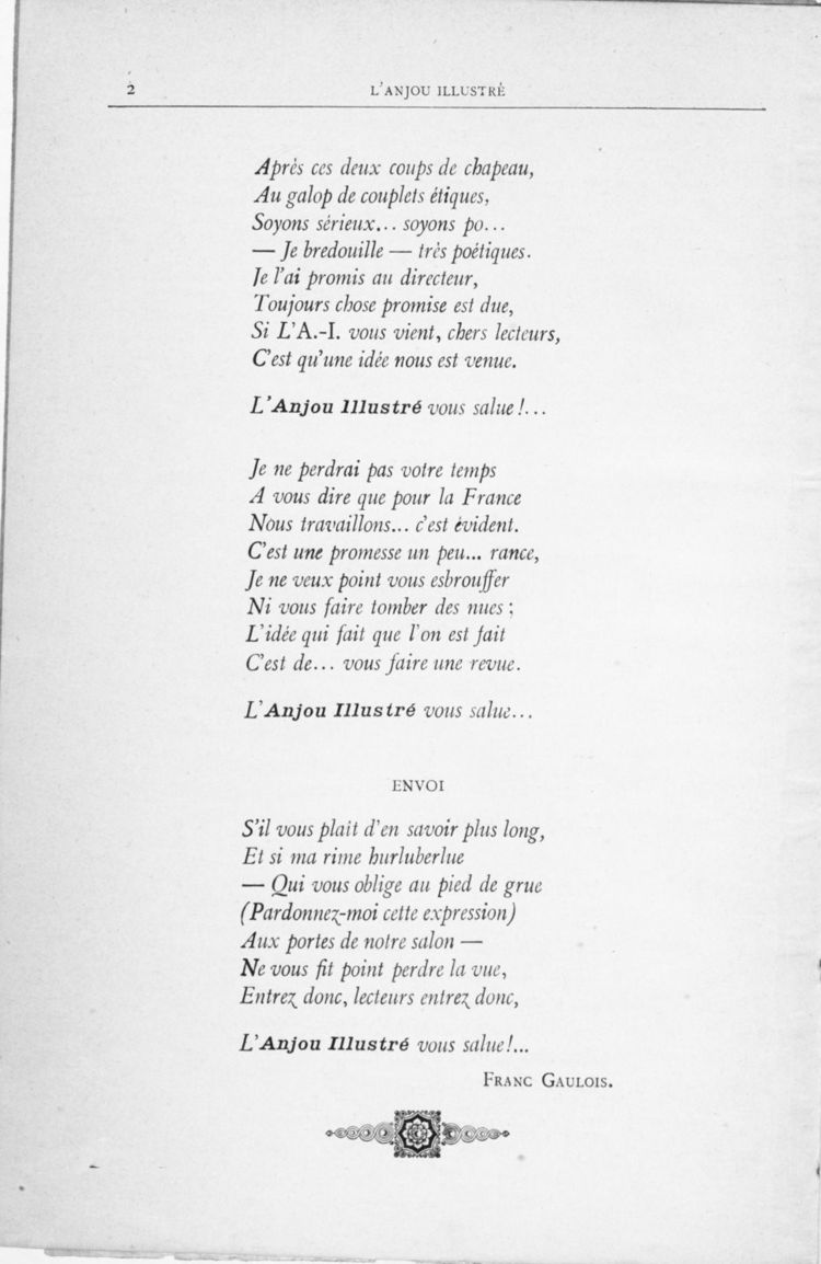 Page 2 de L'Anjou illustré de janvier 1912.