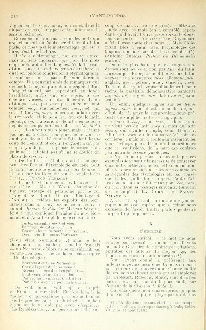 Page XIV du 1er volume du glossaire.