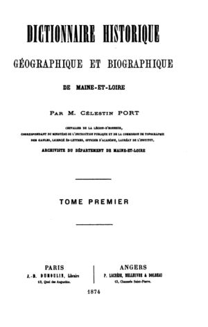 Couverture du dictionnaire 1874 de Célestin Port.
