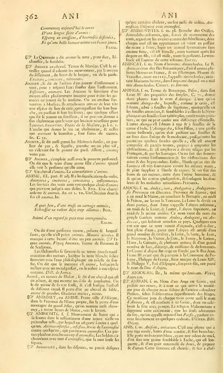 Page 362 de la 6e édition du Dictionnaire de Trévoux.