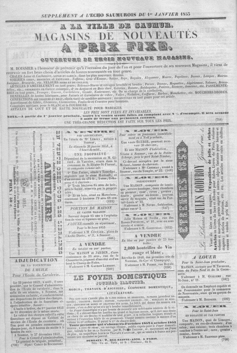 Page 4 de L'Écho saumurois du 1er janvier 1853.