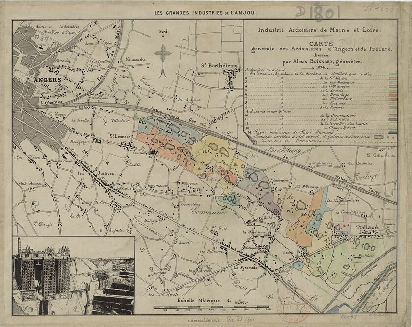 Carte des ardoisières d'Angers et de Trélazé d'Alexis Boisnard.