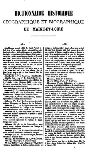 Dictionnaire Célestin Port de 1874, page 1.