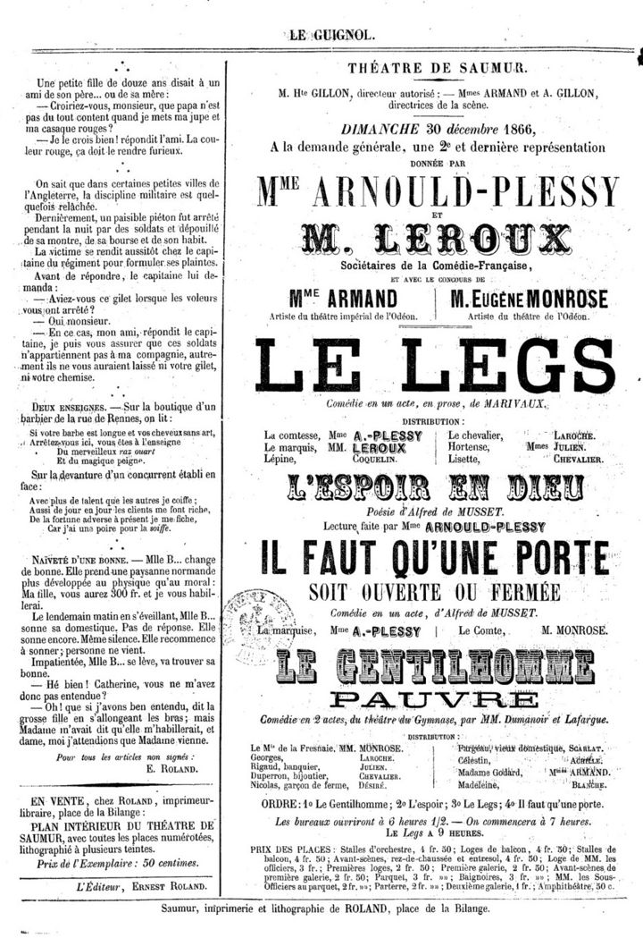 Périodique Le Guignol du 30 décembre 1866.