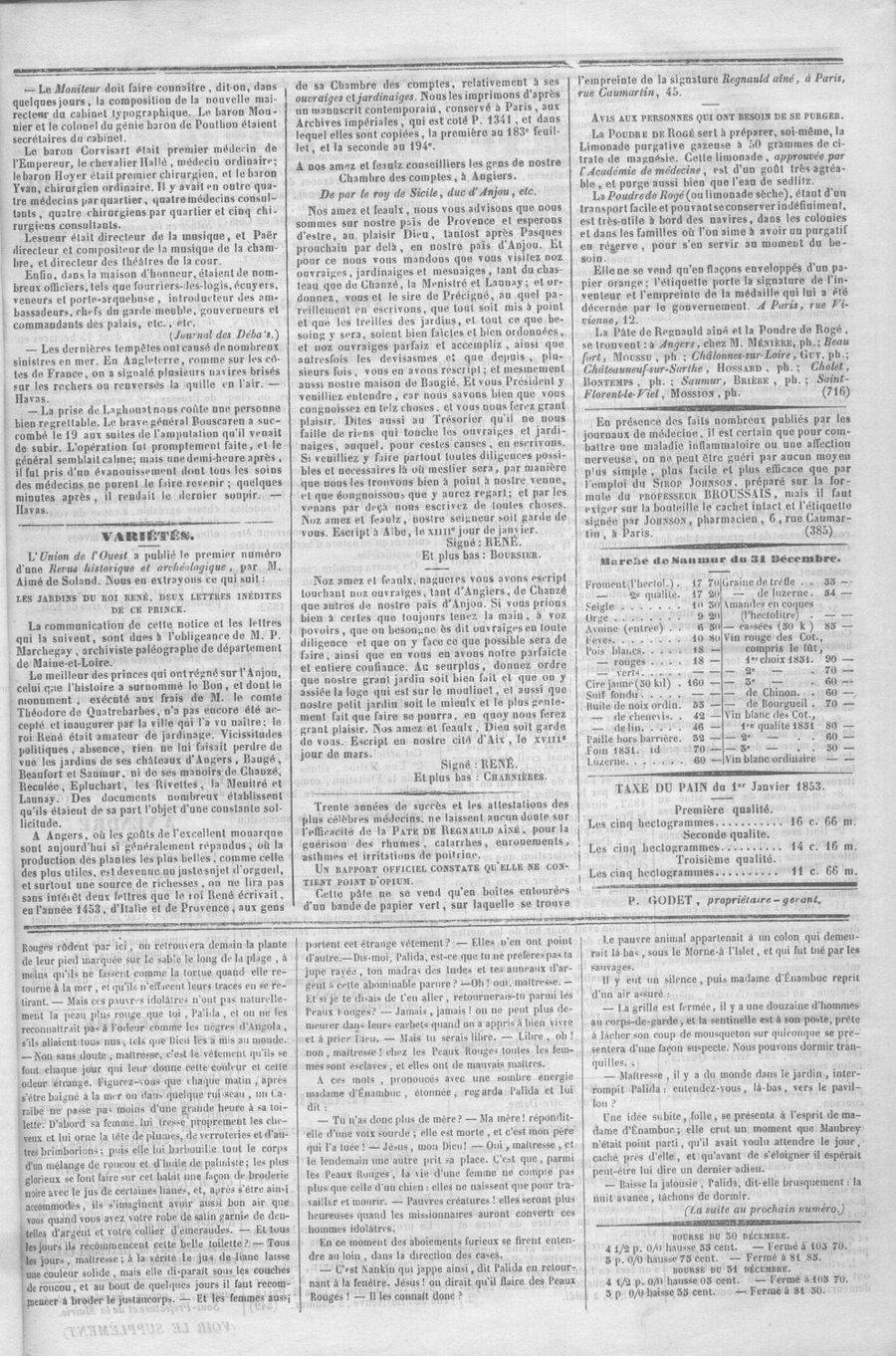 Page 5 de L'Écho saumurois du 1er janvier 1853.