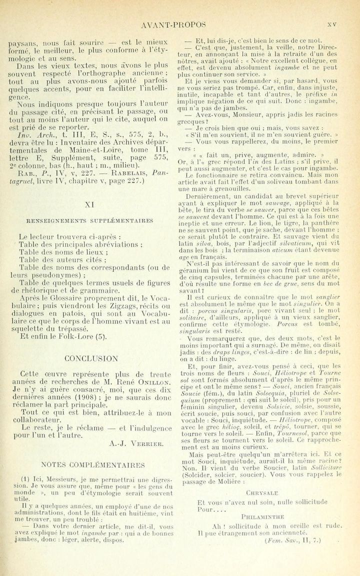 Page XV du 1er volume du glossaire.