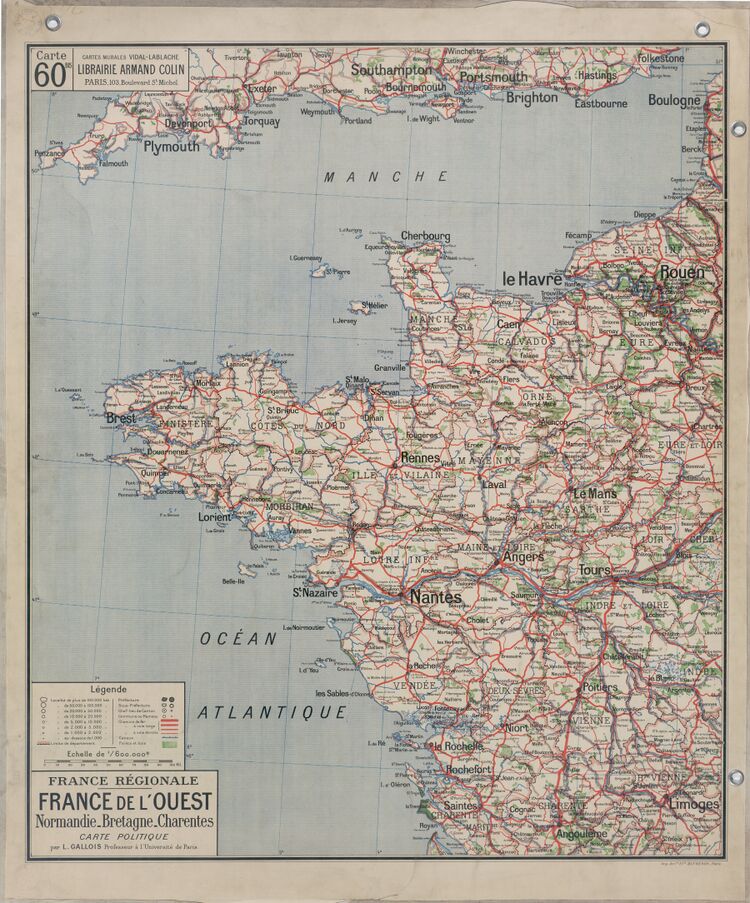 Carte de la France de l'Ouest par L. Gallois.