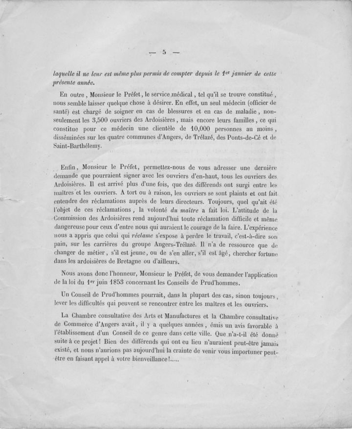 Pétition des ouvriers fendeurs de 1869.