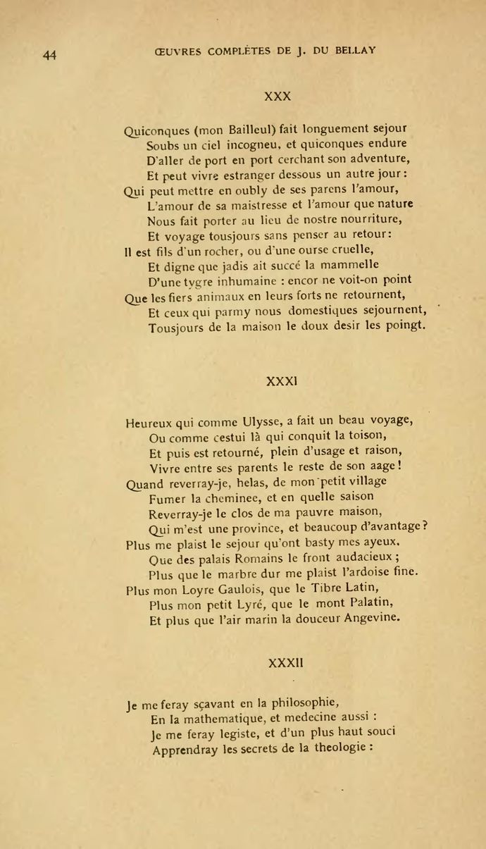 XXXIe sonnet des Regrets de Joachim Du Bellay (1558).