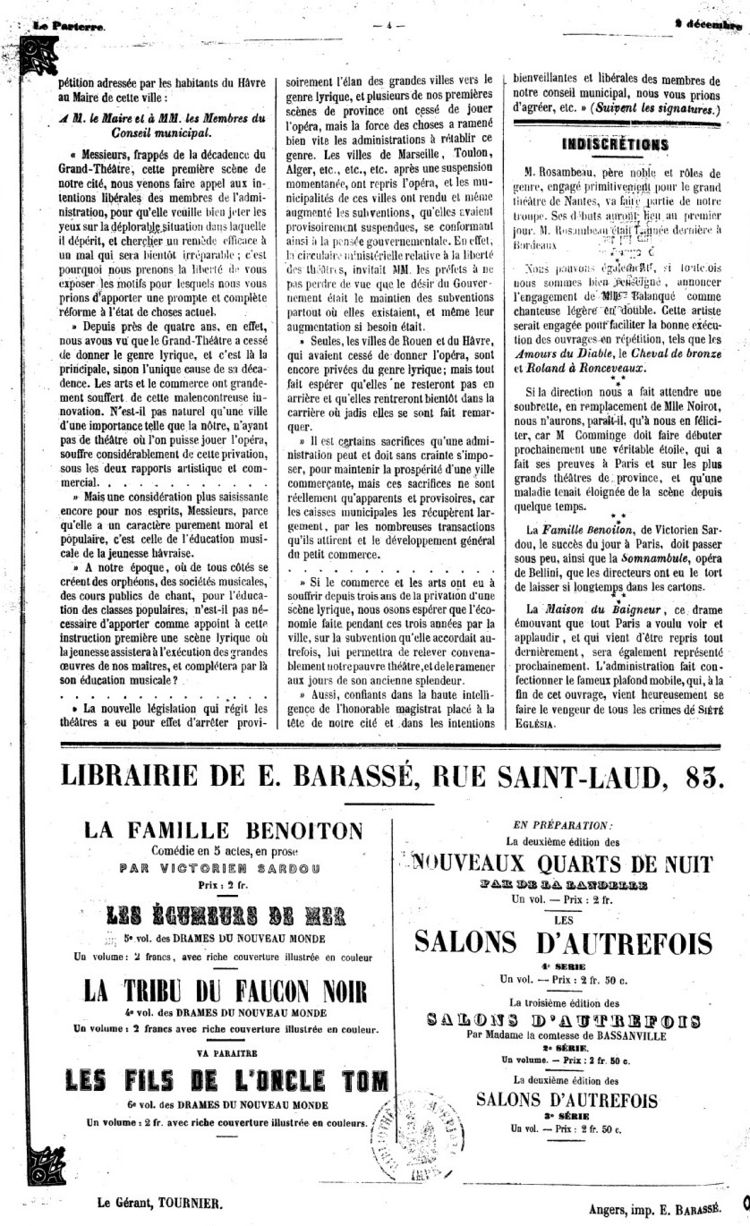 Page 4 du périodique Le Parterre du 2 décembre 1865.
