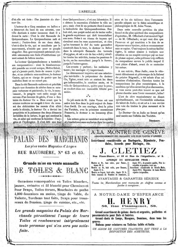 Page 3 du périodique L'Abeille du 3 février 1877.