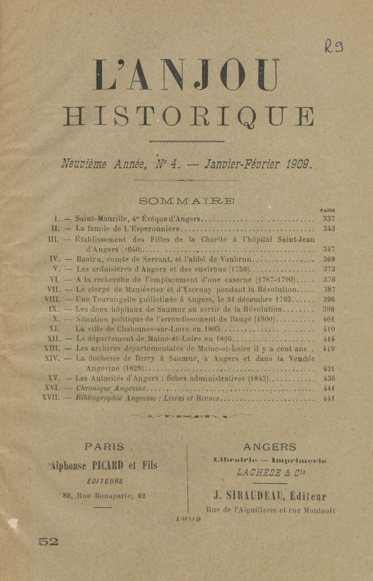 L'Anjou historique de 1909.