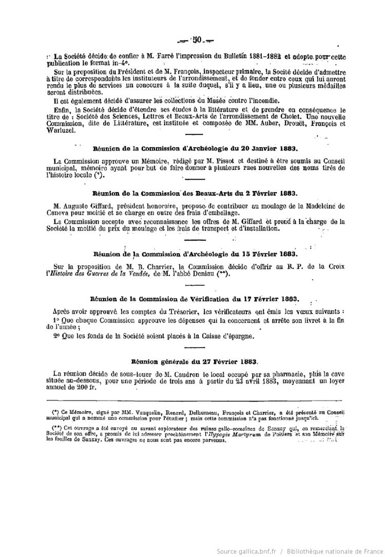 Page 49 du Bulletin de la Société des sciences, lettres et beaux arts de Cholet de 1883.